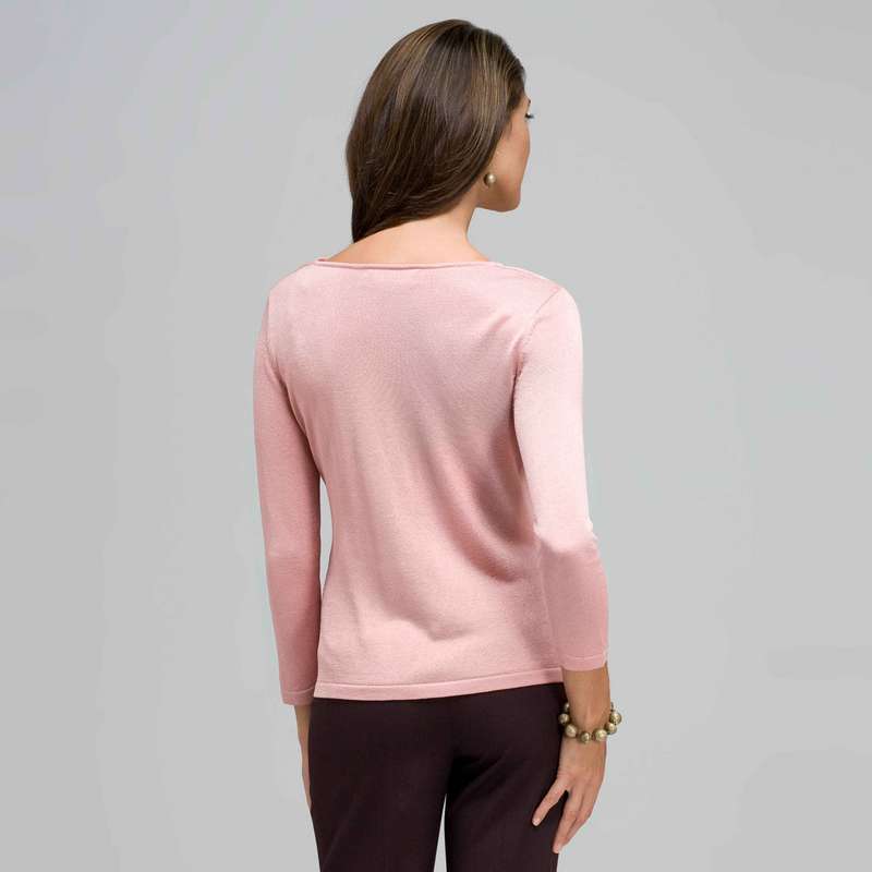 3/4 Sleeve Solid Drape Neck Sweater, Carnation, large image number 1
