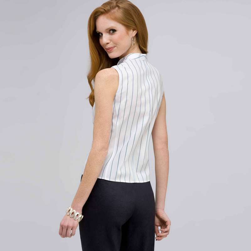 No-Iron Easy Care Double Strip Sleeveless Blouse, White Multi, large image number 1