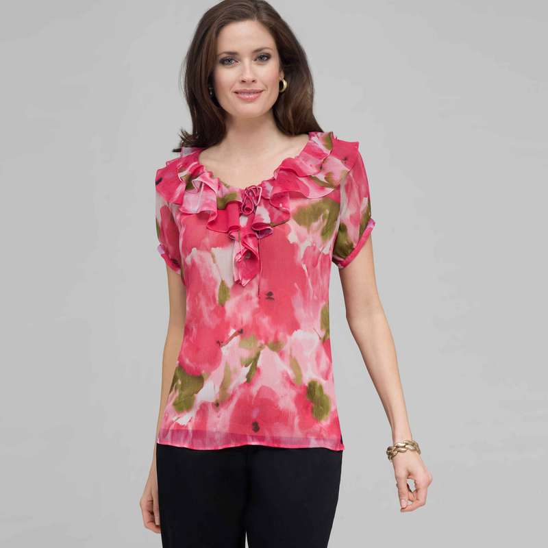 Ruffle Front Blouse., Pink Gem Combo, large image number 0