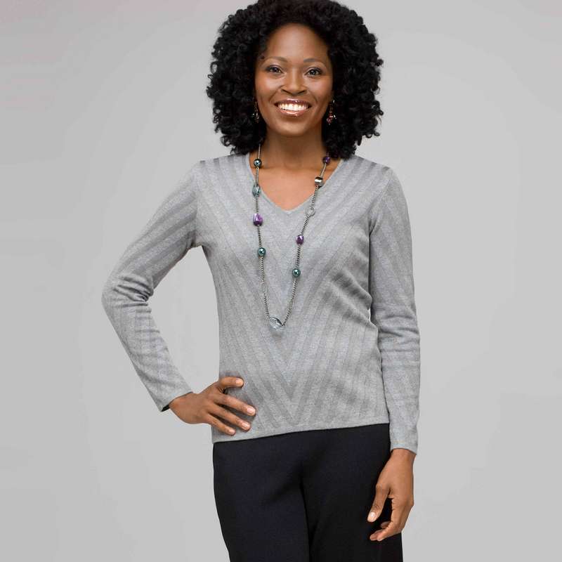 Long Sleeve V-Neck Sweater, Zinc Heather, large image number 0